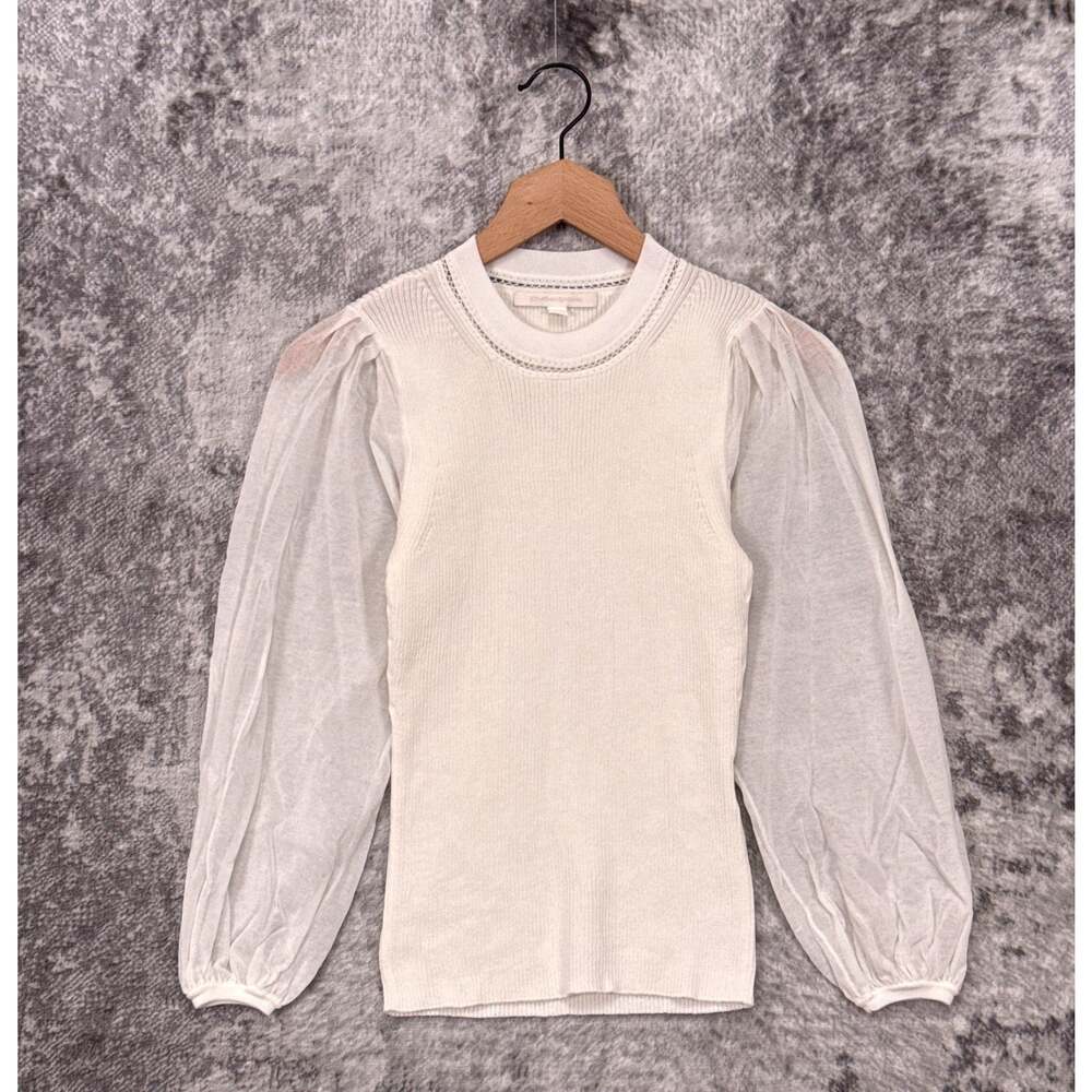 Jonathan Simkhai Top Small Womens White Fine Knit Puff Sleeve